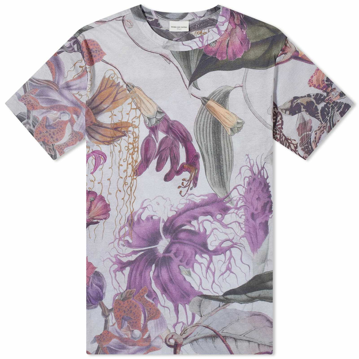 Dries Van Noten Men's Habba Floral Print T-Shirt in Ecru Dries Van