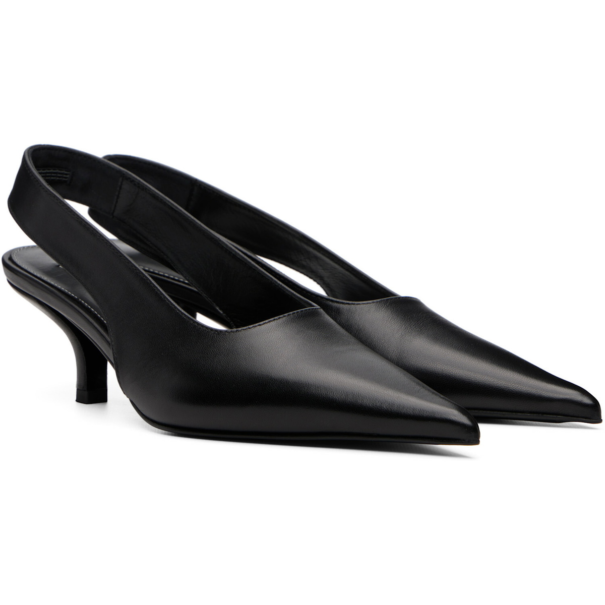 TOTEME Black Classic Leather Slingback Heels