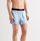 TOM FORD - Velvet-Trimmed Stretch-Silk Satin Boxer Shorts - Blue