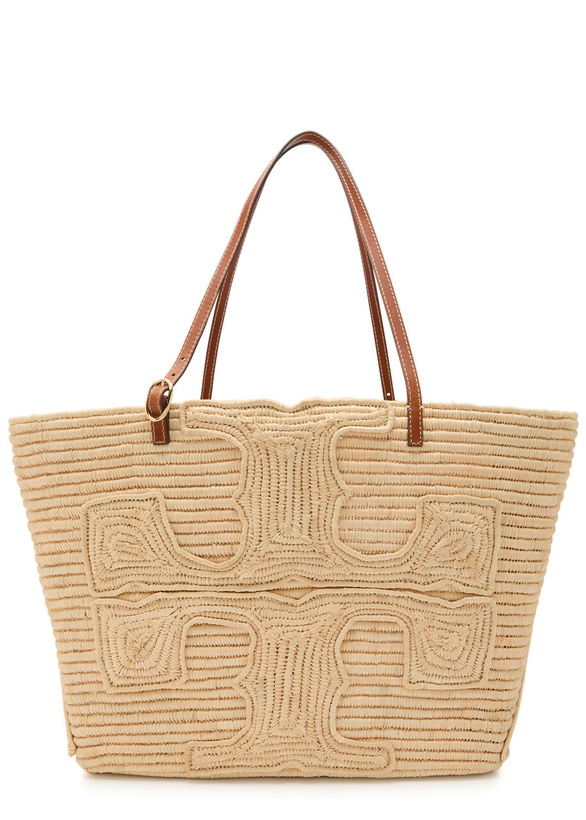 Photo: Tory Burch Ella Large Logo-embroidered Raffia Tote bag - Natural - One Size