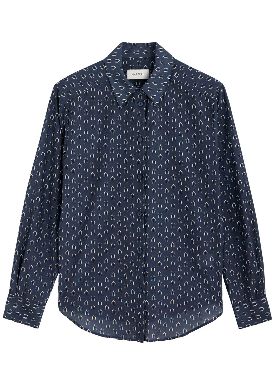 Matteau Classic Printed Cotton-blend Shirt Navy