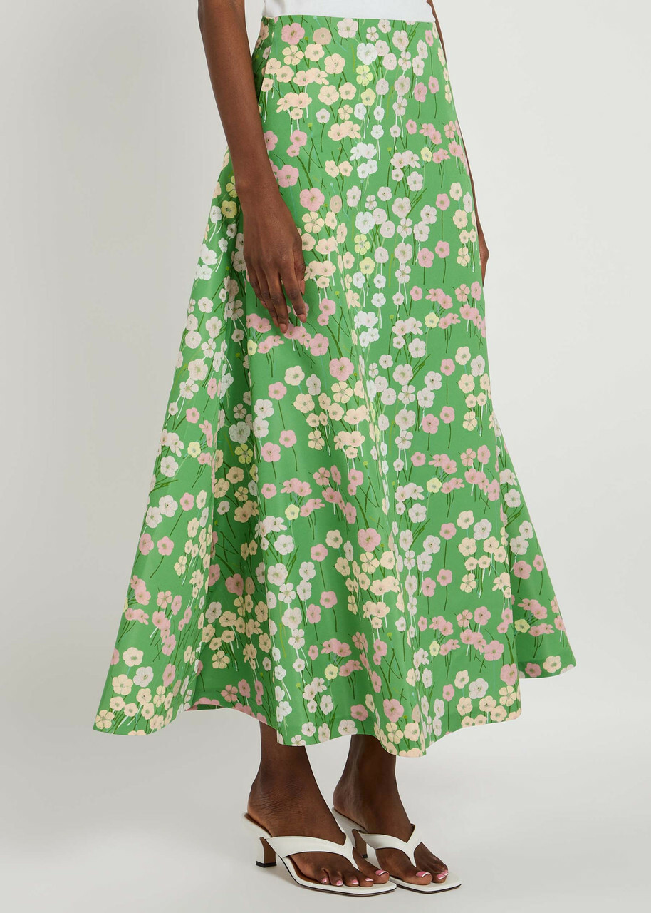 Bernadette Caswell Floral-printed Satin Midi Skirt Multi Print