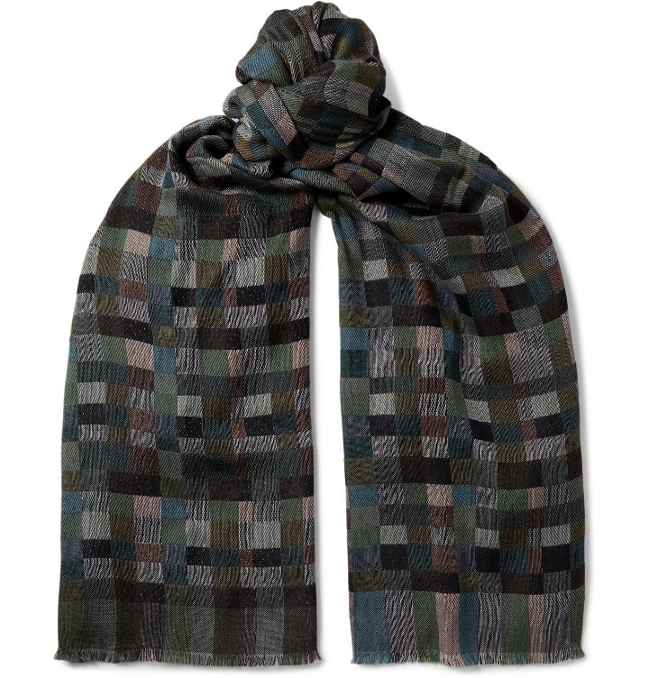 Photo: Missoni - Fringed Checked Virgin Wool Scarf - Gray
