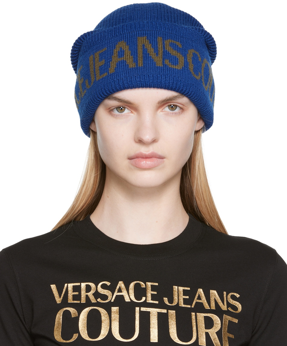 Versace Jeans Couture Blue Logo Beanie Versace