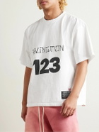 RRR123 - Logo-Print Embroidered Cotton-Jersey T-Shirt - White