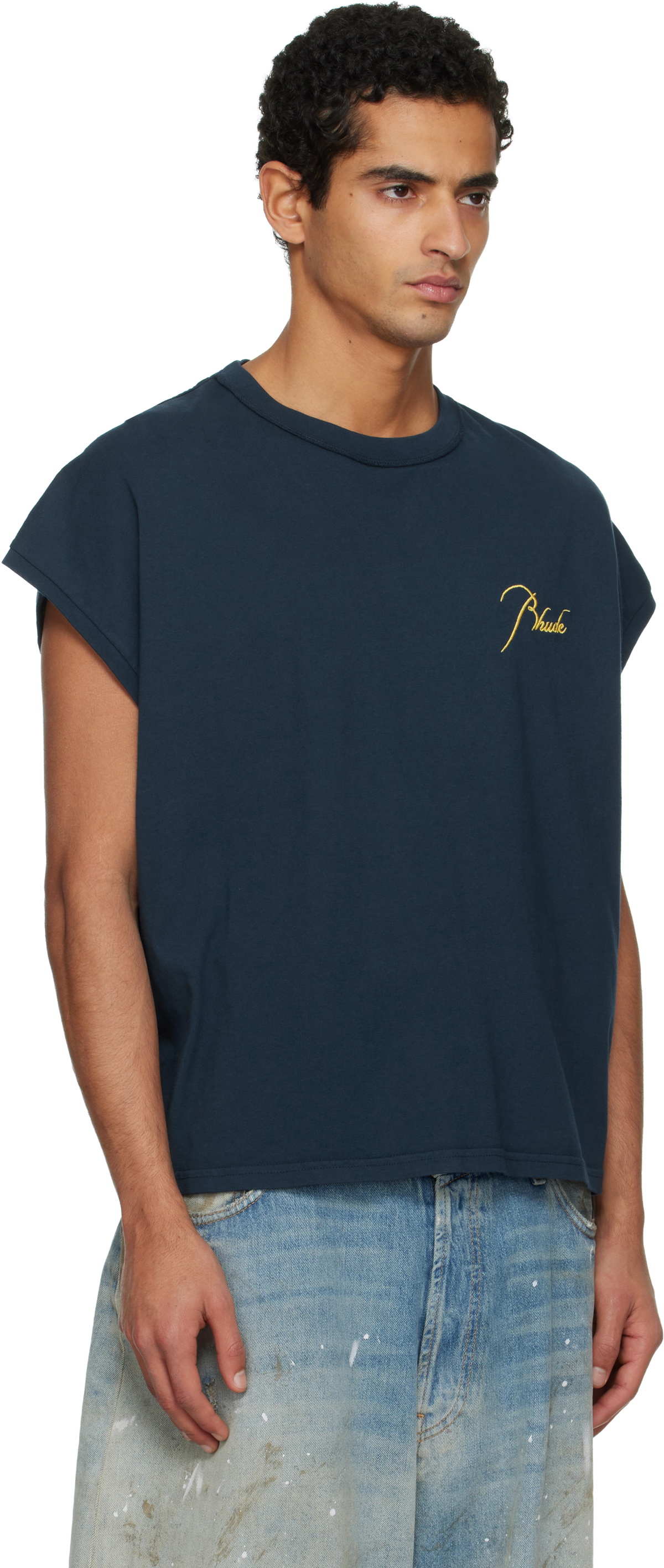 Rhude Navy Classique Cutoff Sleeve T-shirt