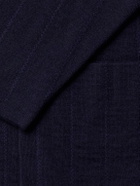 Inis Meáin - Double-Breasted Striped Wool, Cashmere and Cotton-Blend Blazer - Blue