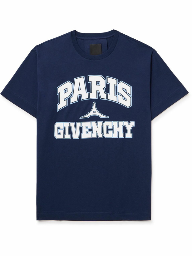 Photo: Givenchy - Paris Logo-Print Cotton-Jersey T-Shirt - Blue