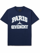 Givenchy - Paris Logo-Print Cotton-Jersey T-Shirt - Blue