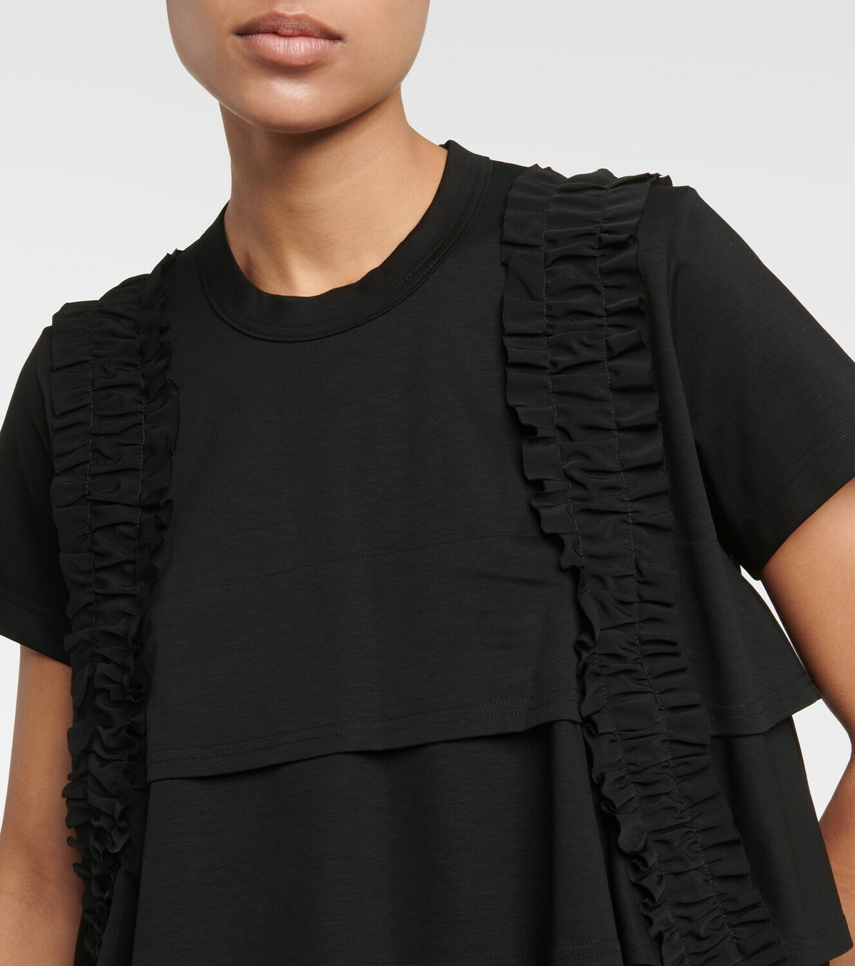 トップス kei Noir Kei Ninomiya Ruffled cotton T-shirt Noir Kei Ninomiya