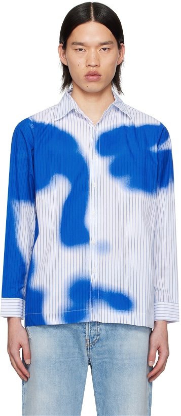 Photo: KidSuper White & Blue Blurry Face Shirt