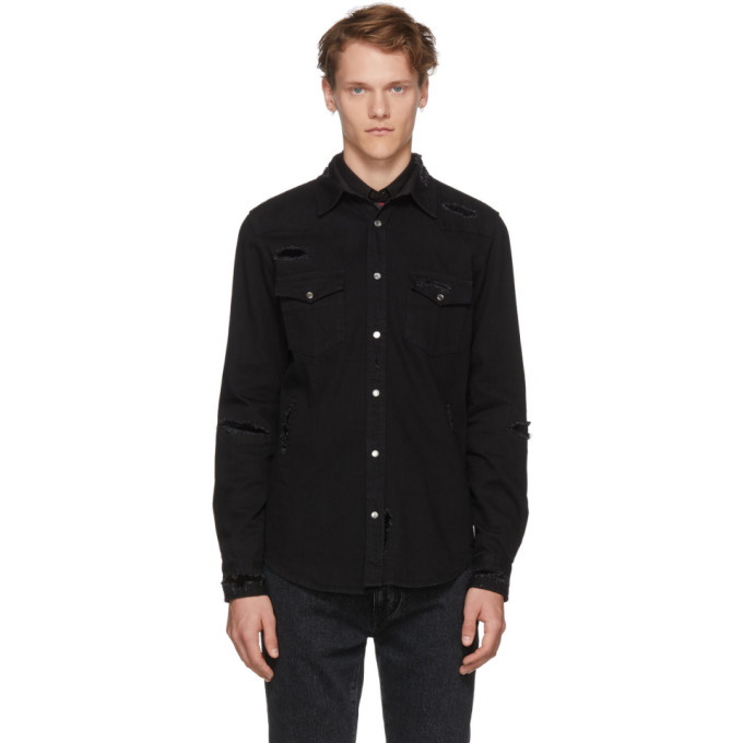 Photo: Alexander McQueen Black Distressed Denim Shirt