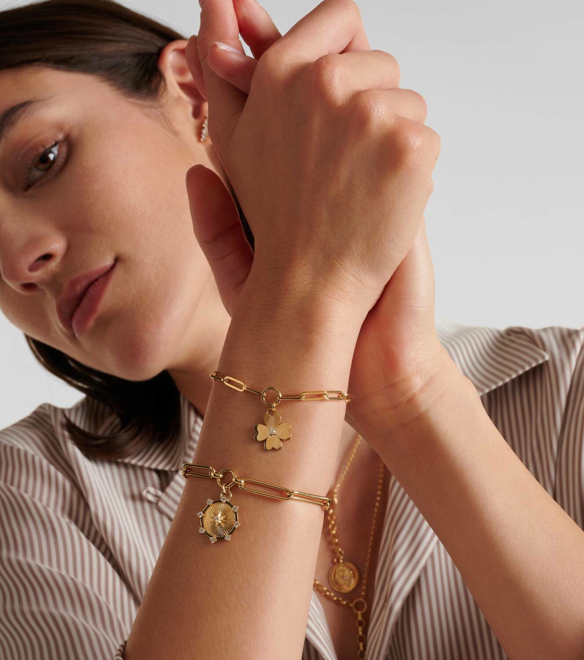 Foundrae Four Heart Clover 18kt gold chain bracelet with diamonds