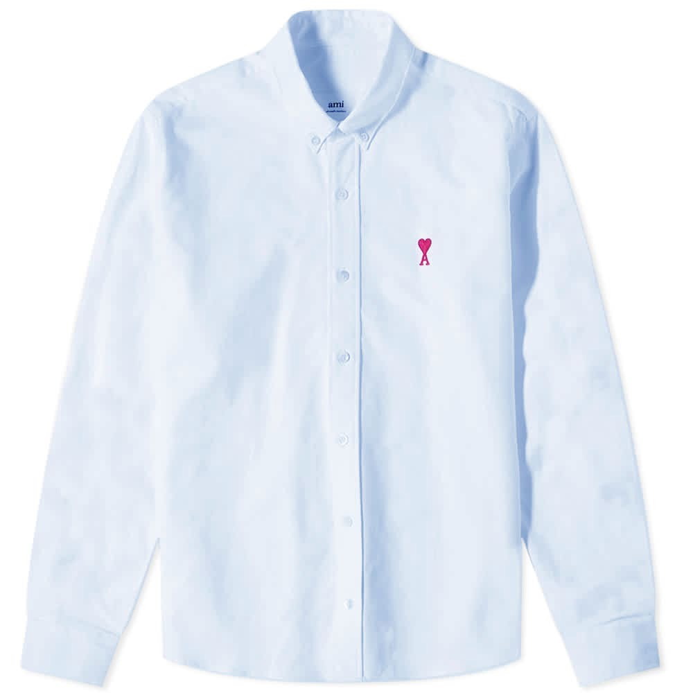 Photo: AMI Men's Button Down Logo Oxford Shirt in Sky Blue