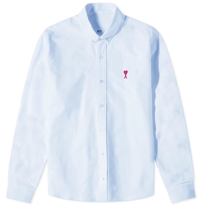 Photo: AMI Men's Button Down Logo Oxford Shirt in Sky Blue