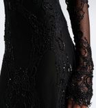 Blumarine Embellished off-shoulder lace gown