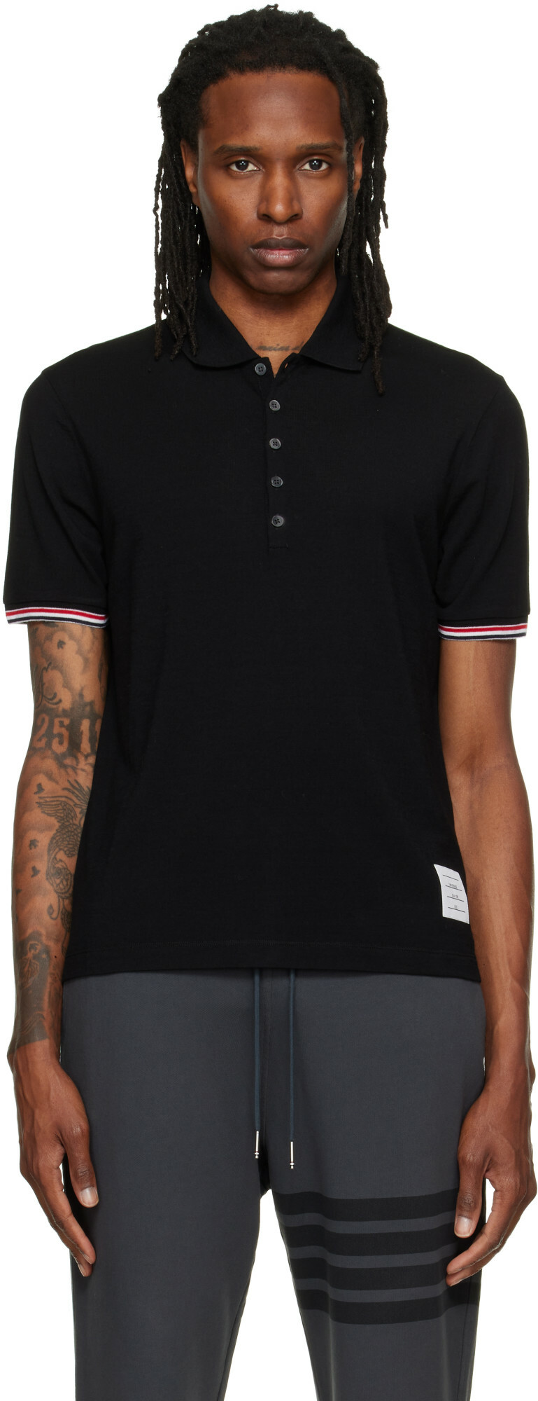 Thom Browne Black Short Sleeve Rib Cuff Polo