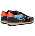 Valentino - Valentino Garavani Rockrunner Camouflage-Print Canvas, Leather and Suede Sneakers - Blue