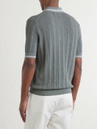 Brunello Cucinelli - Striped Pointelle-Knit Cotton Polo Shirt - Green