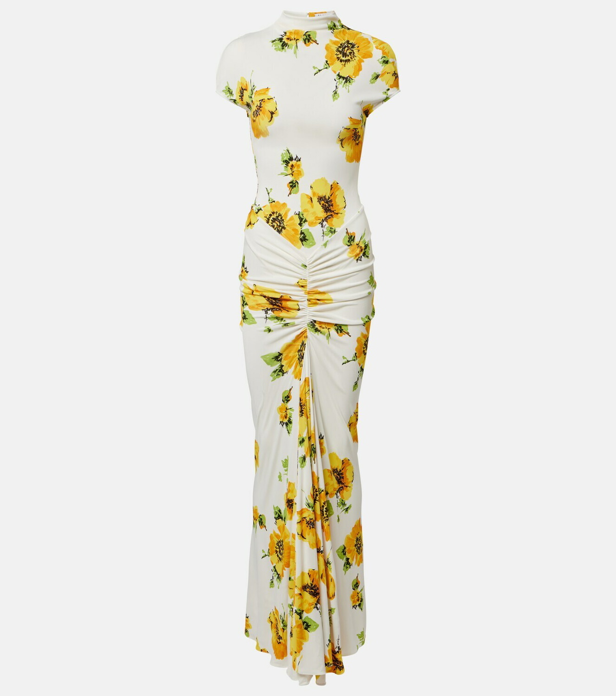 Alaïa Floral ruched jersey maxi dress