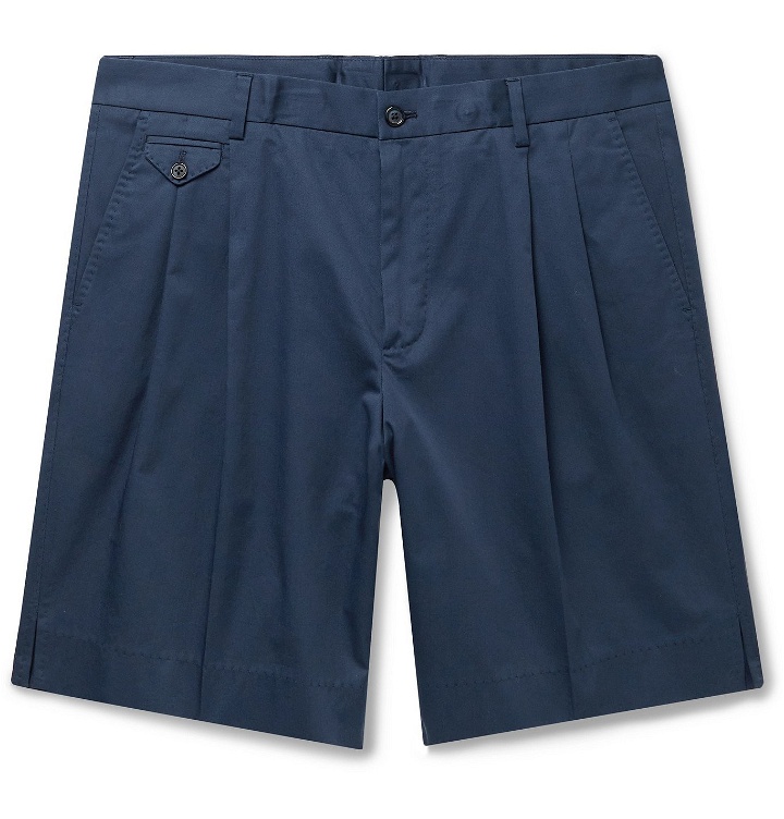 Photo: DOLCE & GABBANA - Pleated Stretch-Cotton Gabardine Bermuda Shorts - Blue