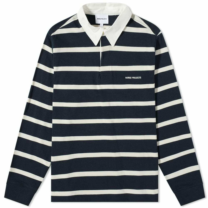 Photo: Norse Projects Men's Ruben Bold Stripe Rugby Shirt in Dark Navy