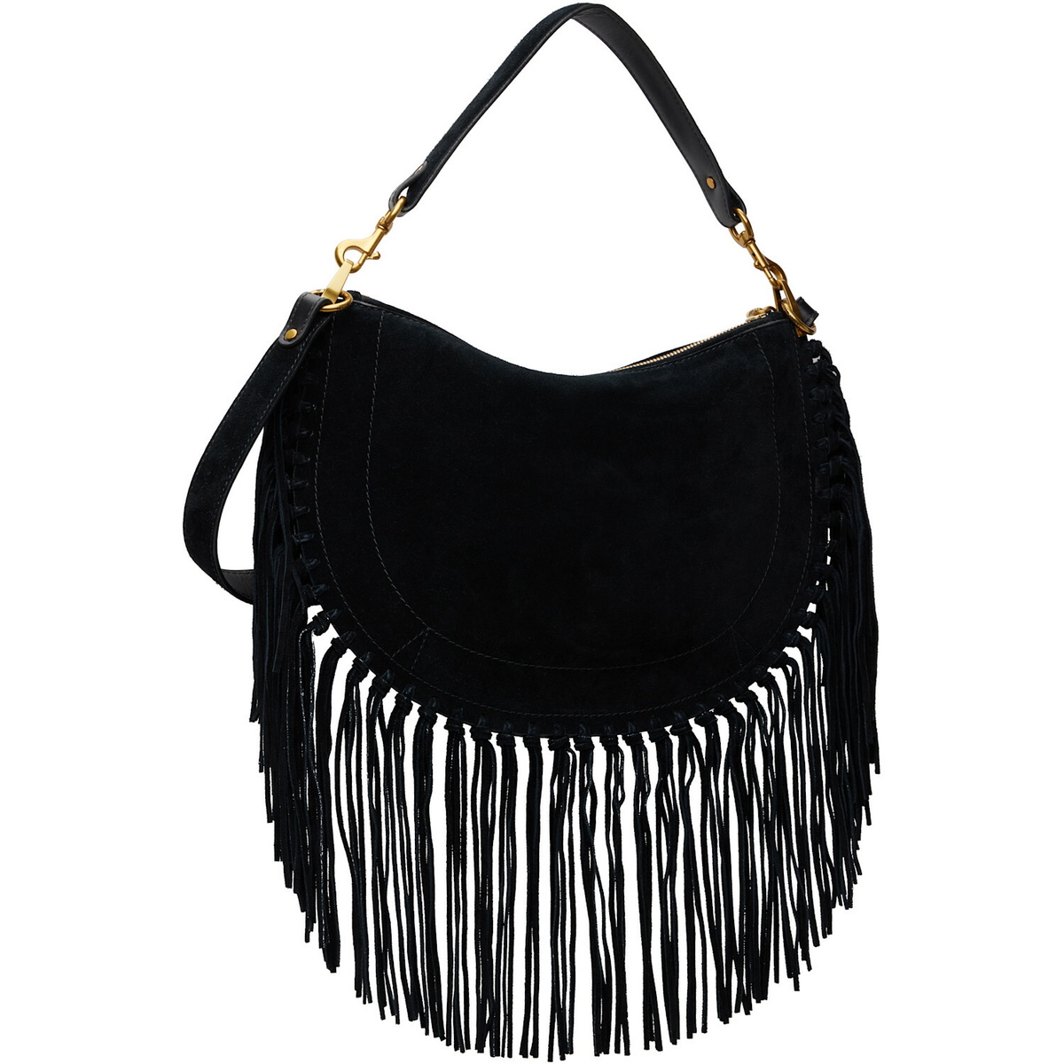Isabel Marant Black Oskan Soft Zip Fringes Bag