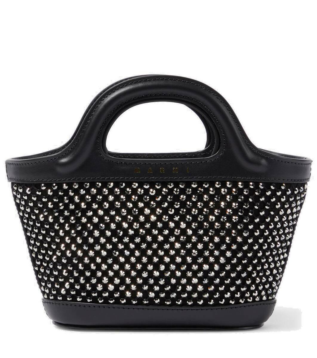 美品MARNI TROPICALIA MICRO バッグ　ブラック Tropicalia Micro Bag in black leather and raffia-effect