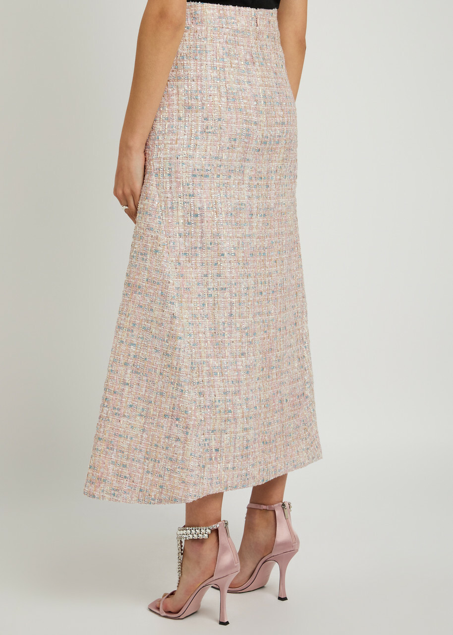 Huishan Zhang Vicky Embellished Tweed Midi Skirt Pink