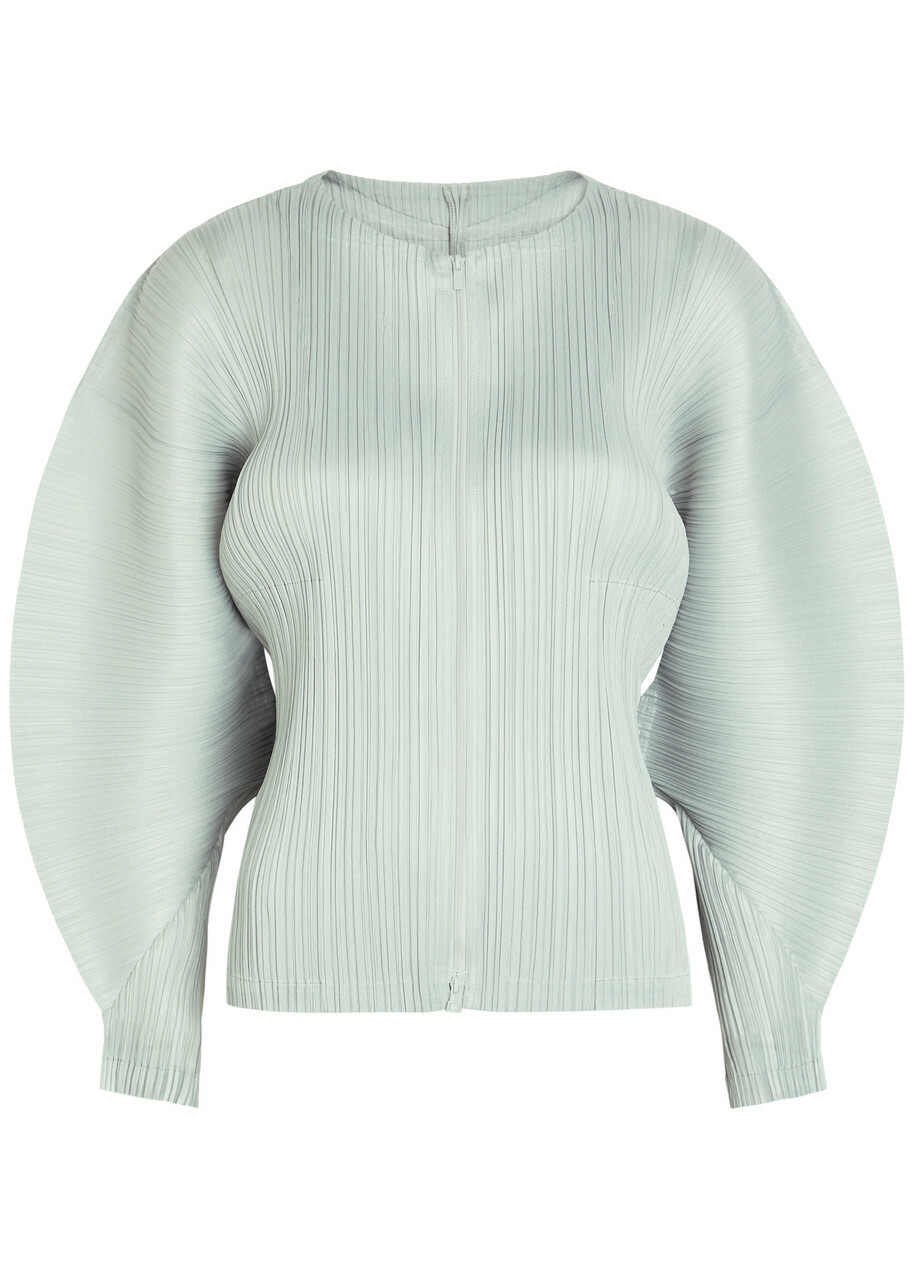 Pleats Please Issey Miyake Pleated Zip-through Woven top Light Grey