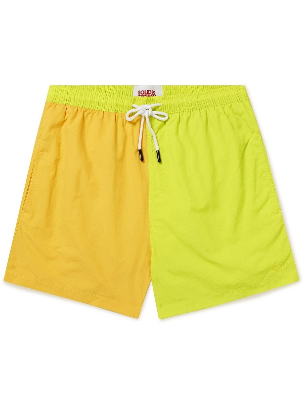 Photo: Solid & Striped - The Classic Straight-Leg Mid-Length Colour-Block Swim Shorts - Yellow