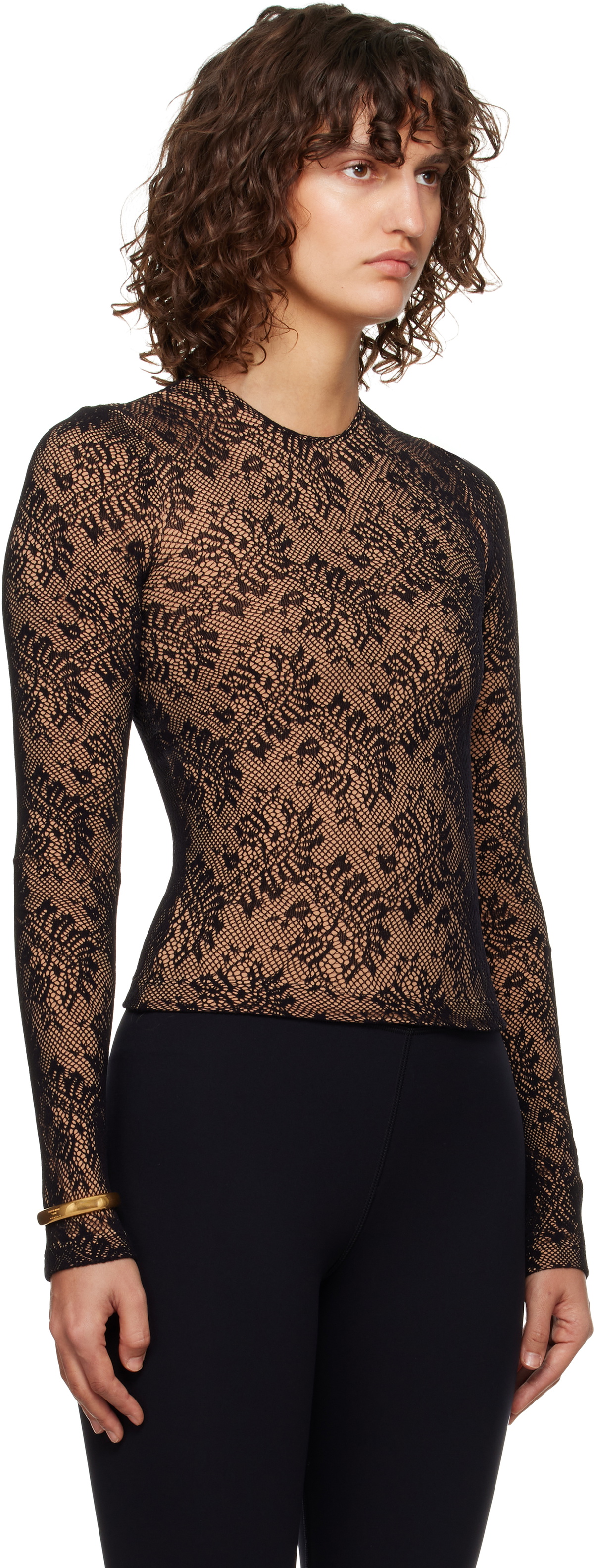 Balenciaga Black & Beige Lace Crewneck T-shirt