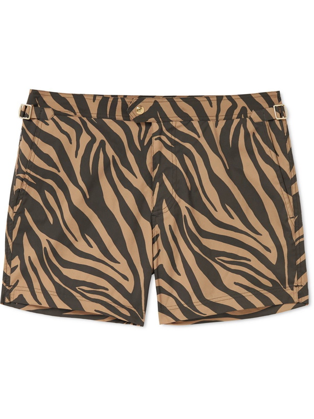 Photo: TOM FORD - Slim-Fit Mid-Length Zebra-Print Swim Shorts - Brown