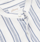 Brioni - Grandad-Collar Striped Cotton and Linen-Blend Shirt - White