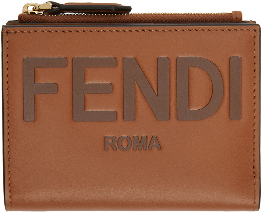 Fendi Roma Black Calfskin Leather Embossed Logo Card Case Wallet