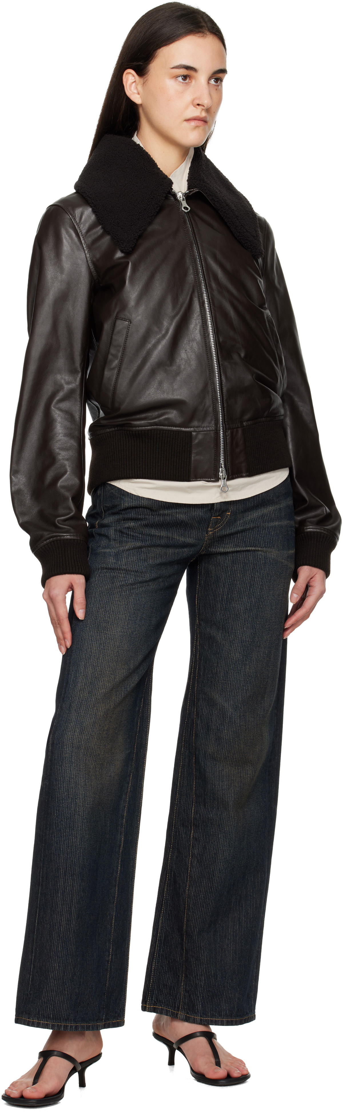 OUR LEGACY Brown Pharos Leather Bomber Jacket Our Legacy