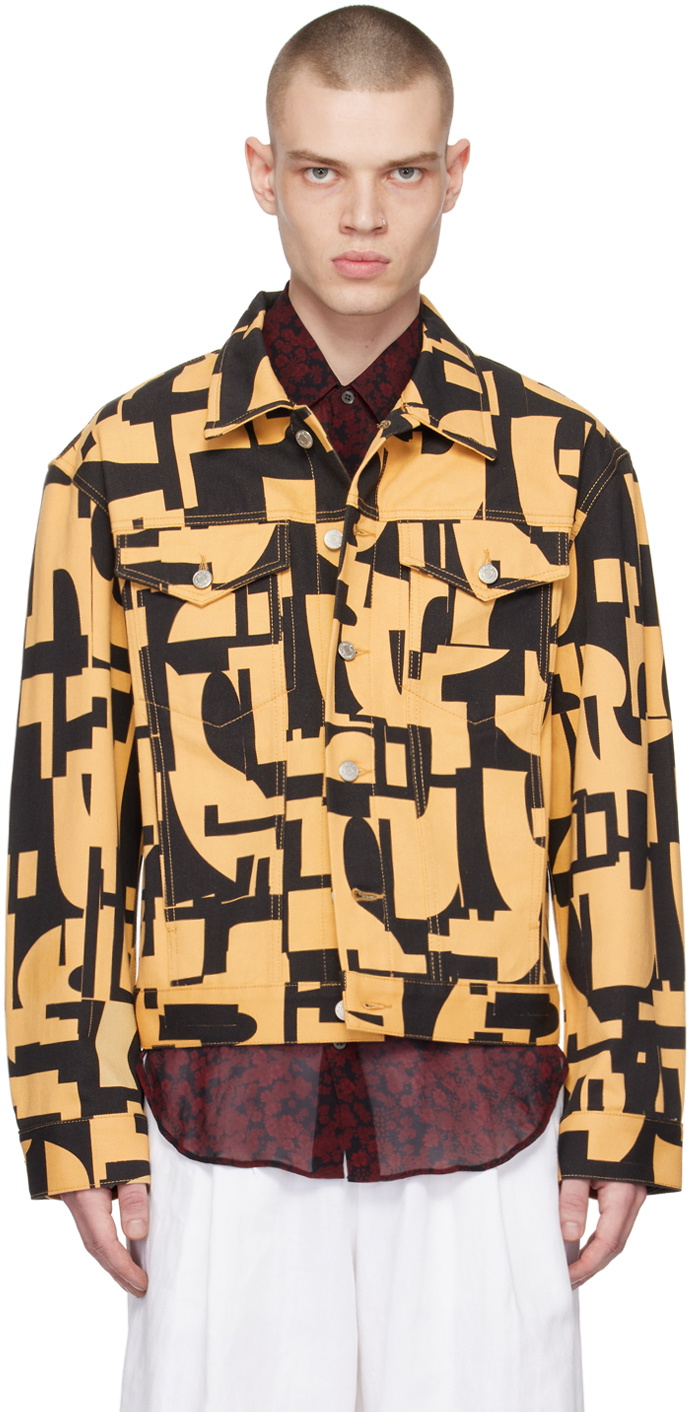 Dries Van Noten Tan & Black Printed Denim Jacket Dries Van Noten