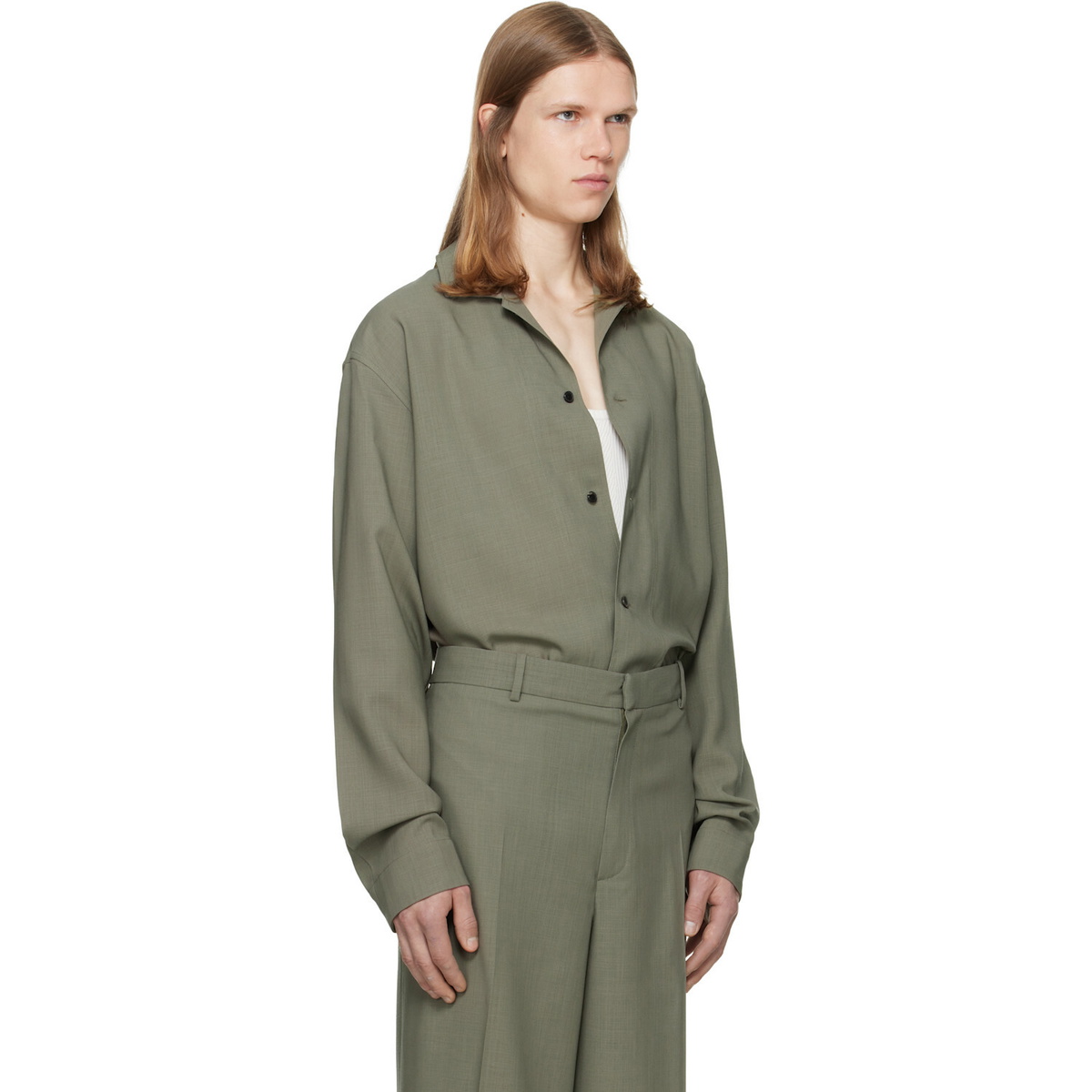 Calvin Klein Collection Taupe Atlas Button-Down Shirt
