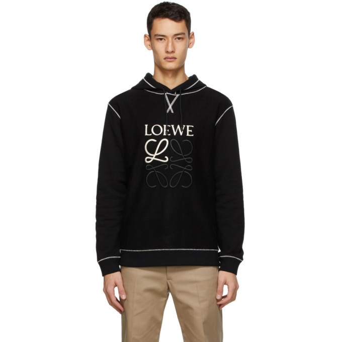 Photo: Loewe Black and Off-White Anagram Embroidered Hoodie