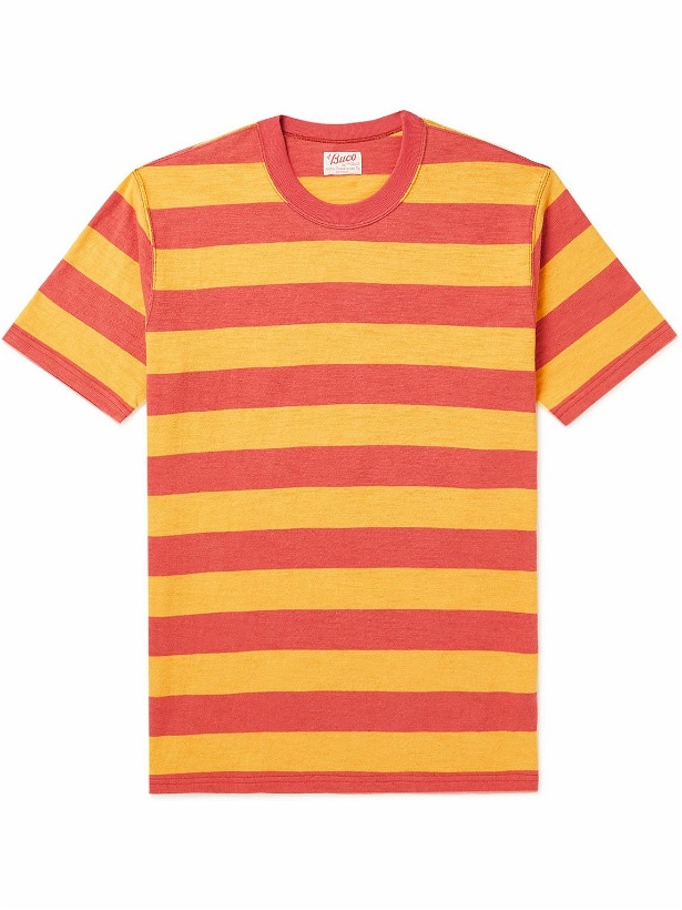 Photo: THE REAL MCCOY'S - Buco Striped Slub Cotton-Jersey T-Shirt - Orange