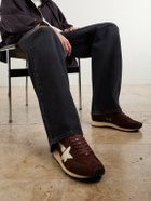 Golden Goose - Marathon Suede and Leather-Trimmed Satin Sneakers - Brown