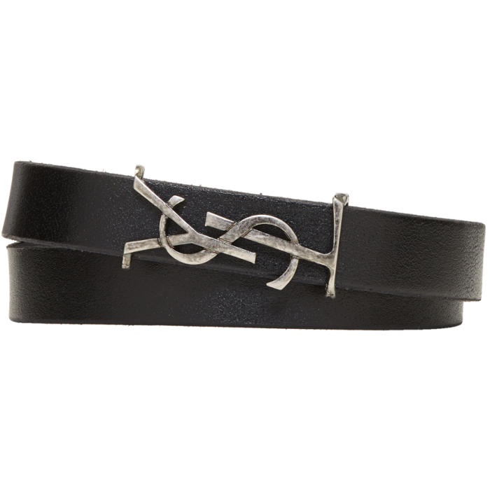 Photo: Saint Laurent Black Leather Logo Wrap Bracelet