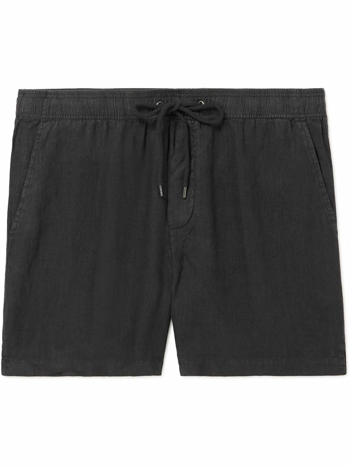 James Perse - Straight-Leg Garment-Dyed Linen Drawstring Shorts - Black ...