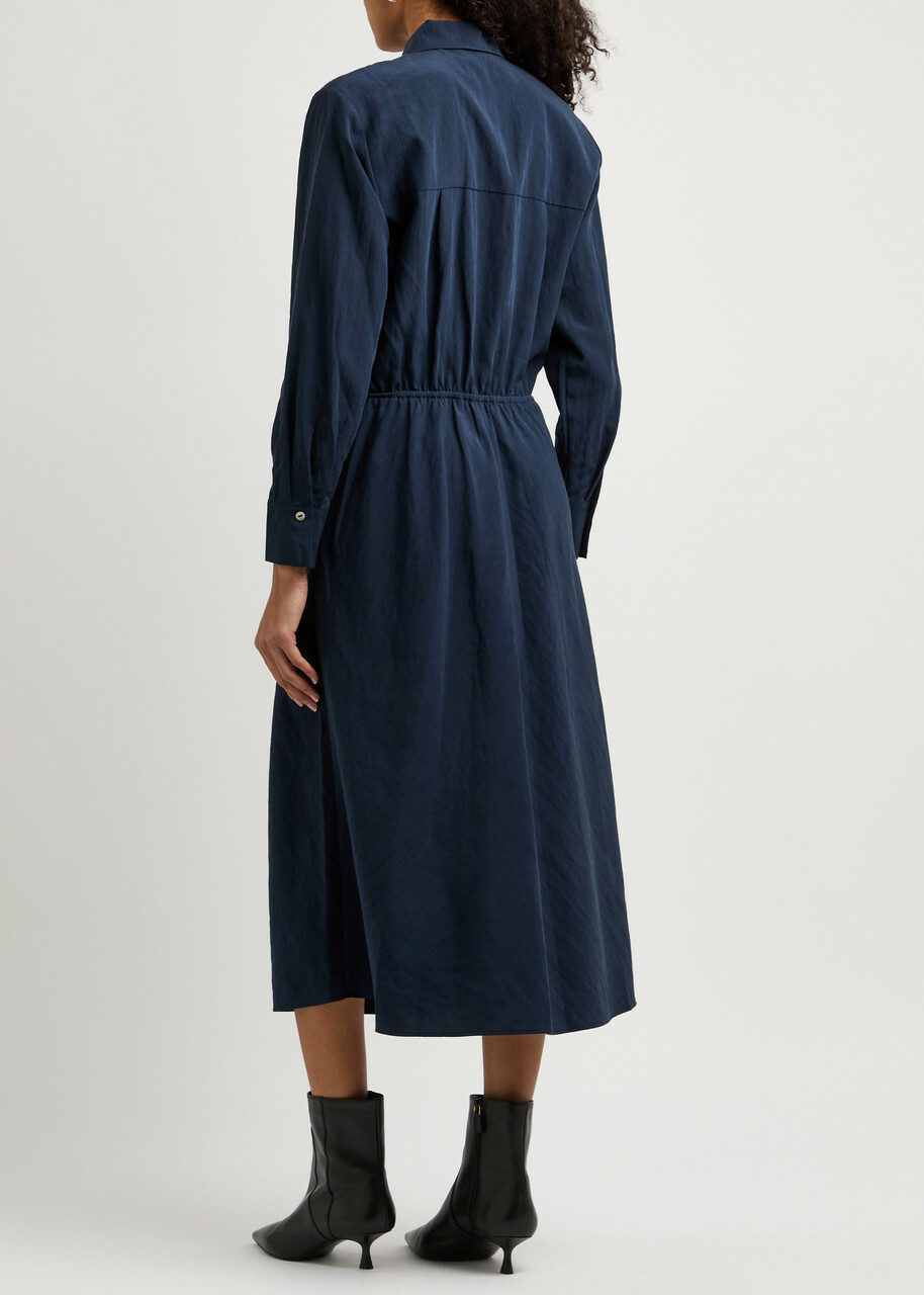 knee length dresses for ladies Veronica Beard Ellers Midi Shirtdress Dress | Navy
