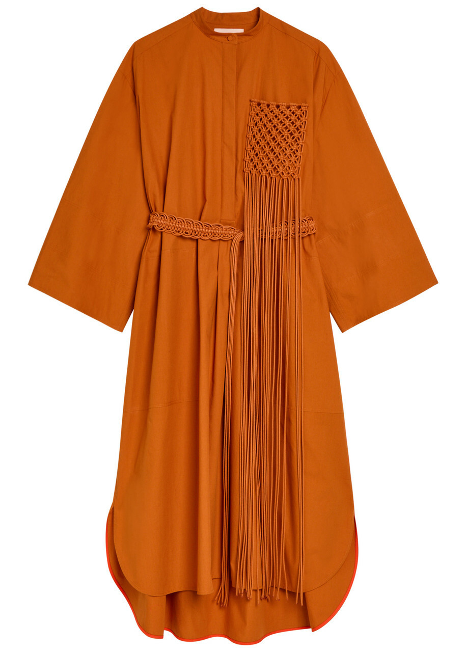 Roksanda Poska Belted Cotton-poplin Midi Dress Orange