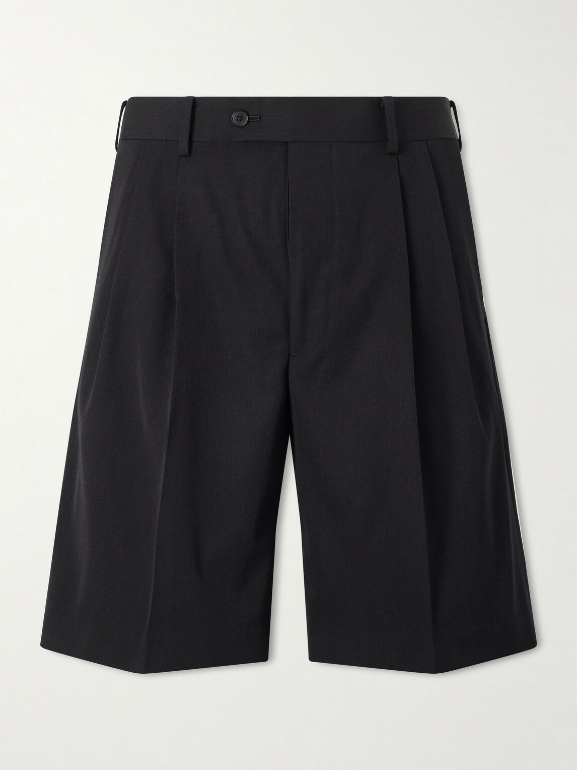 Auralee - Wide-Leg Pleated Wool-Gabardine Shorts - Black Auralee
