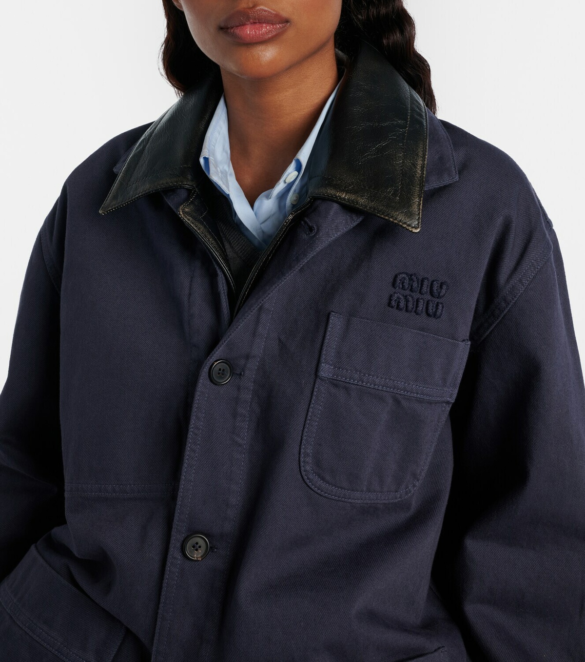Miu Miu Leather-trimmed oversized cotton gabardine jacket
