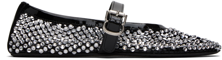 ALAÏA Black Crystal-Cut Ballerina Flats