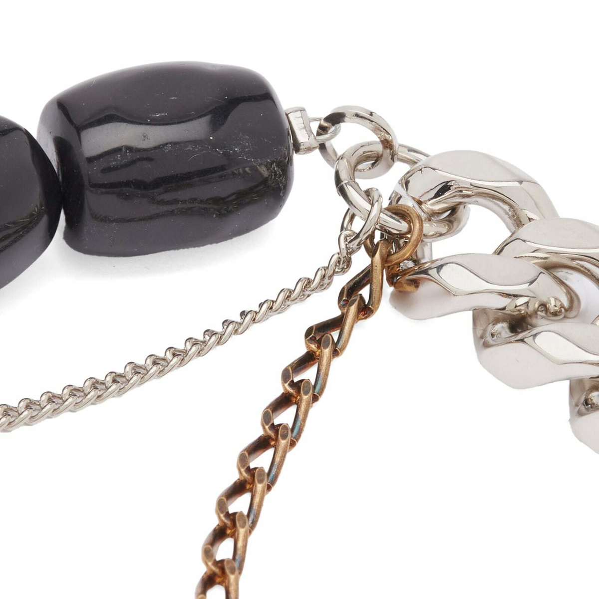 Dries Van Noten Men's Onyx and Chain Bracelet in Black/Silver