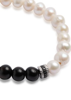 Tateossian Gear Trio Pearl and Wood Beaded Bracelet Black
